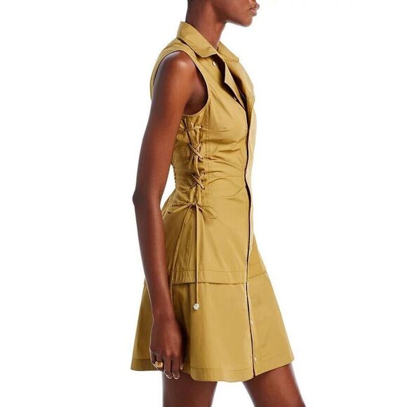 Derek Lam 10 Crosby Women's Sz 2 Amber Green Serena Lace Up Mini Dress - Picture 12 of 13